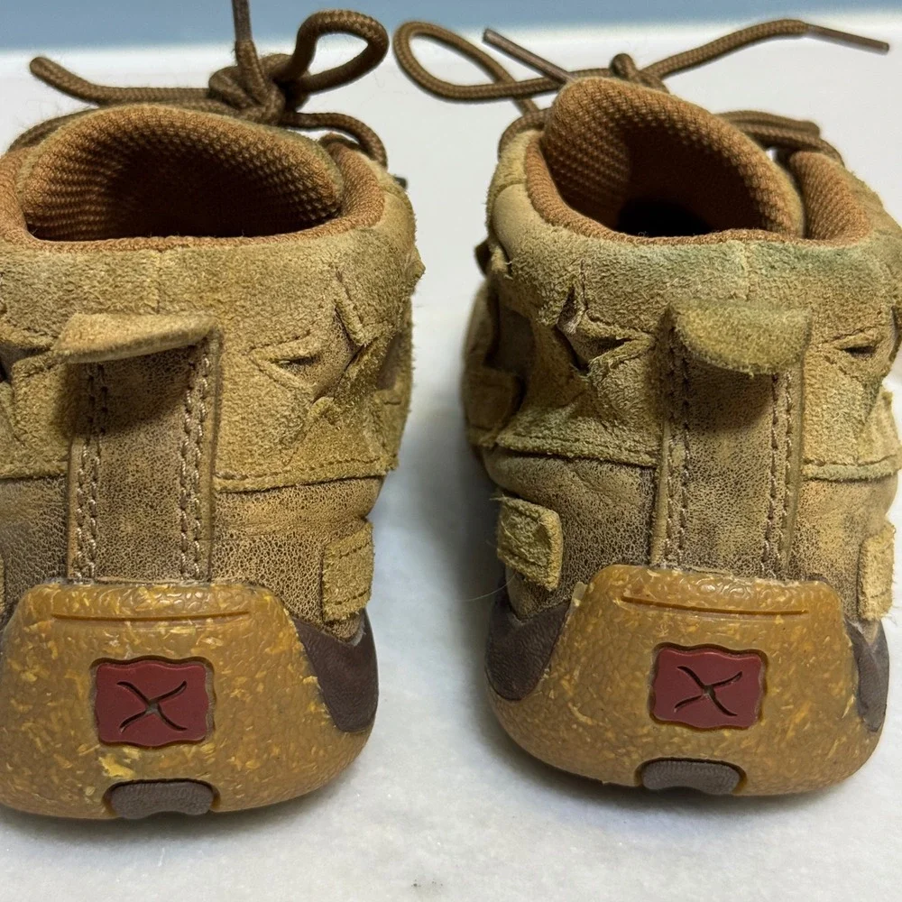 Twisted X Kids Brown Leather Star Overlay Driving Moccasins Lace Up Shoes farm *